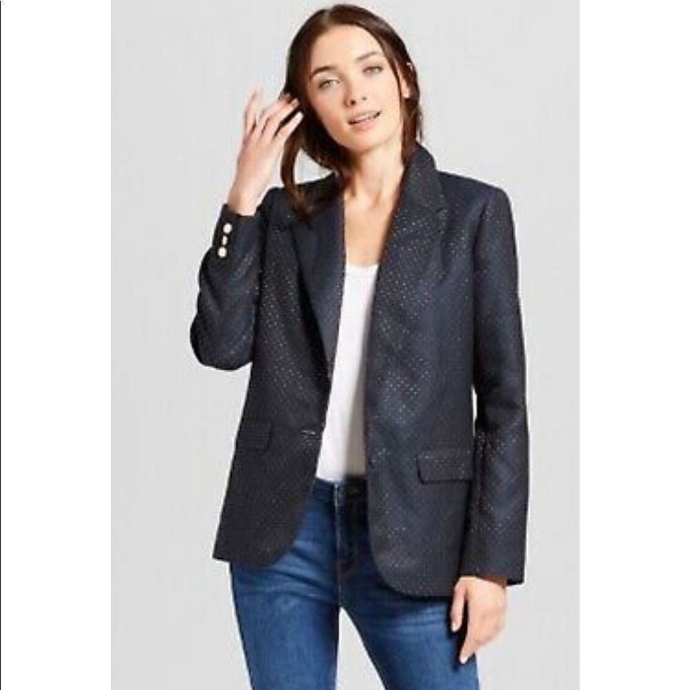 ✨HP✨A New Day Navy & Gold Dot Boyfriend Blazer✨